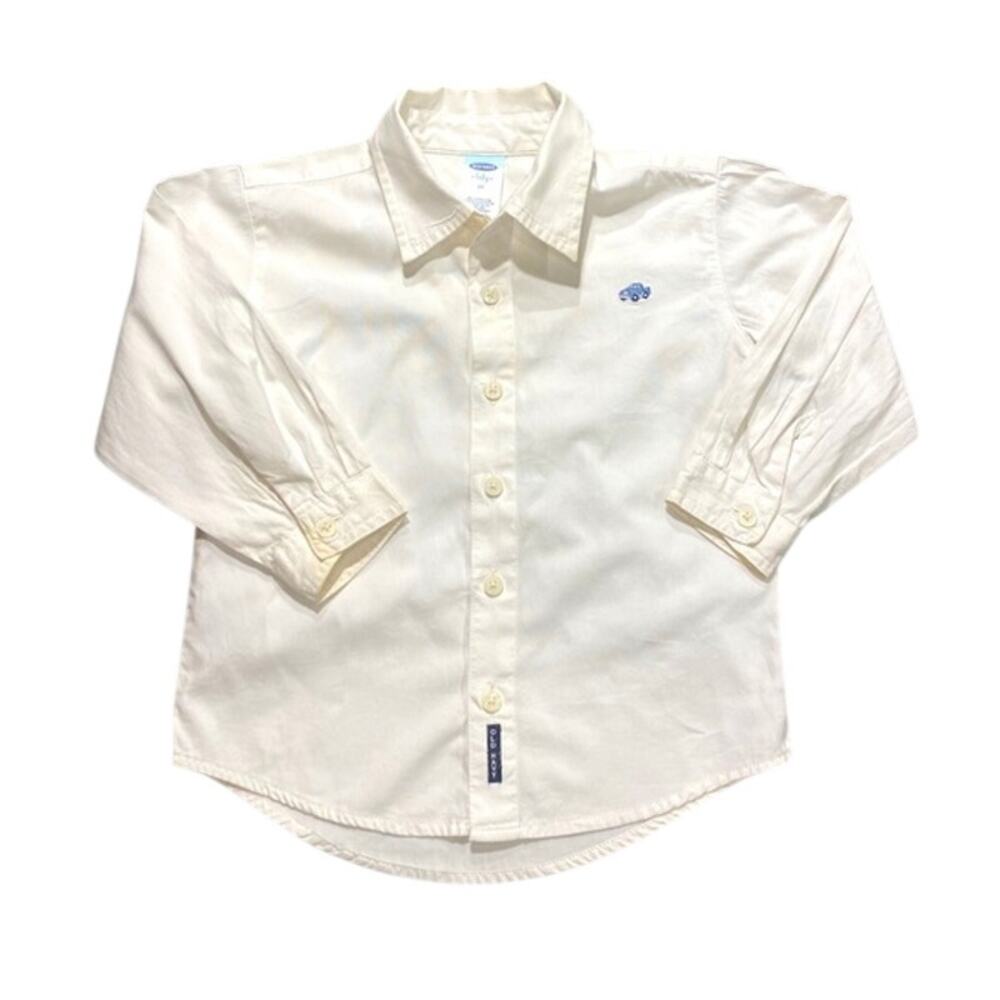 Old Navy Boys 3T Long Sleeve Button Down White Shirt Split Truck Appliqué Baby